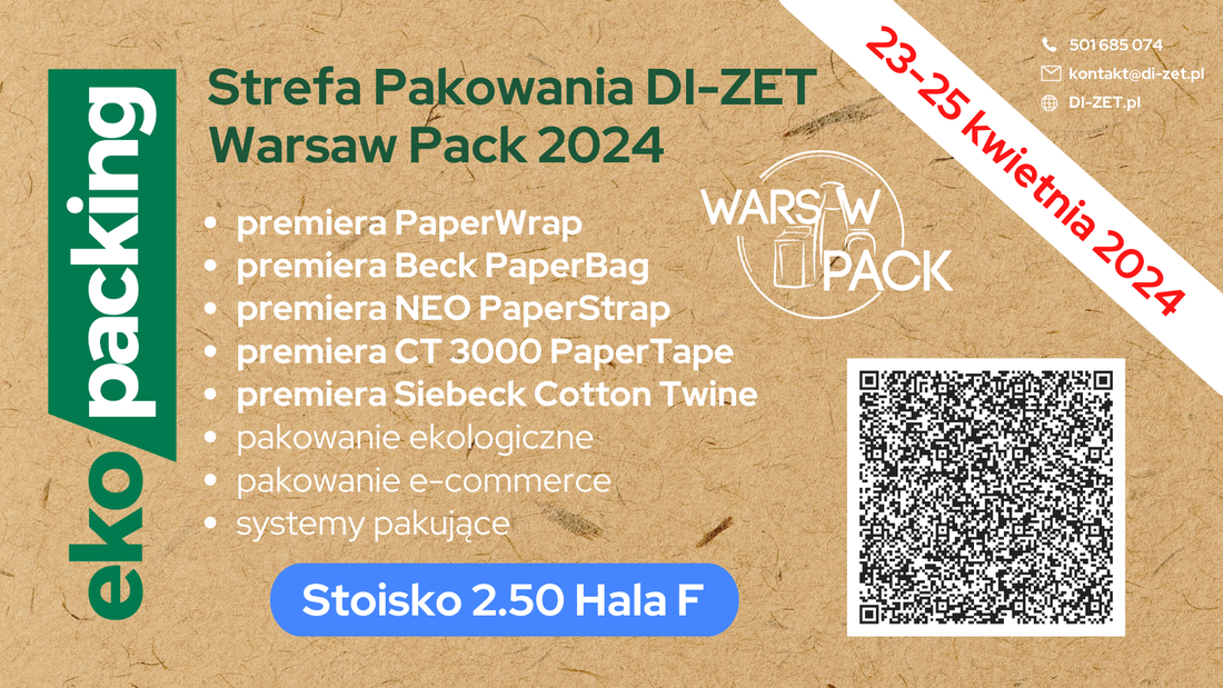 Strefa Pakowania DI-ZET. Targi Warsaw Pack 2024. Teraz Papier. Pakowanie ekologiczne. PaperWrap owijarka do owijania palet papierem Mondi